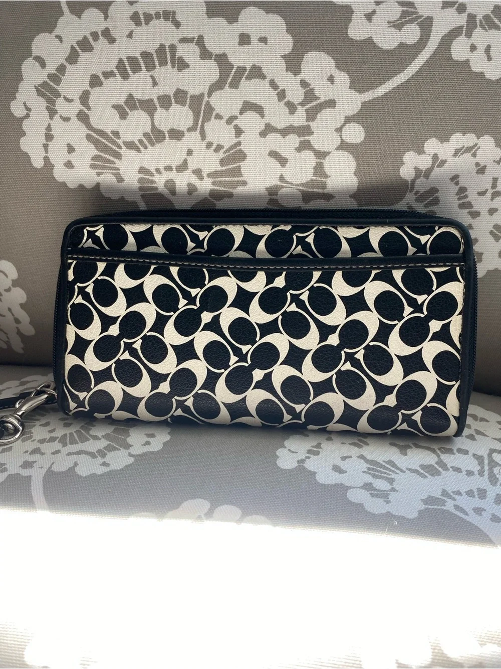 Coach Black and White Patterned Wristlet Wallet